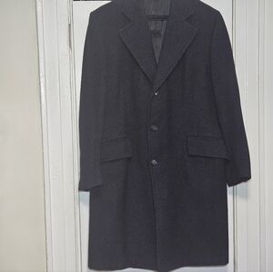 Vintage Mens Navy Herringbone 3 Botton Wool Retro Overcoat Peacoat